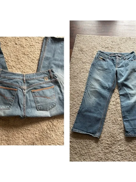 Cruel Girl Women Juniors Sz 13 Blue low rise Cropped Wide Leg denim Jeans - Picture 2 of 8